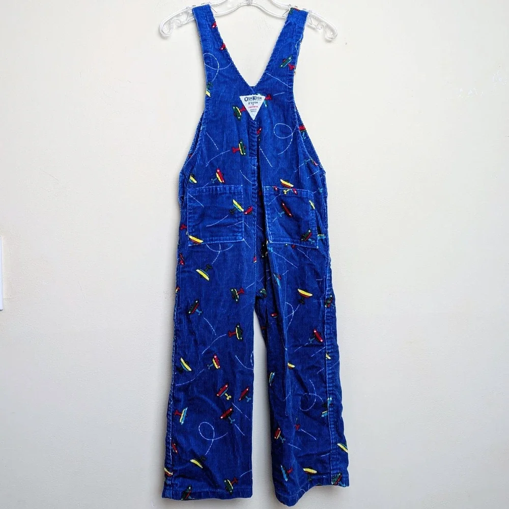 Vintage‎ Osh Kosh B'Gosh Corduroy Airplanes 80s Union Made USA Bib Overalls 4T